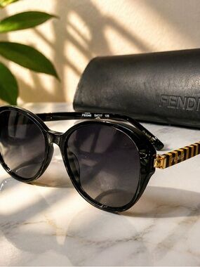 Fendi Black Sunglasses with Gold-Striped Temples